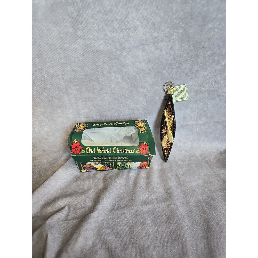 OLD WORLD CHRISTMAS Ornament OWC GREEN CANOE 2019 GLASS Boating River 6.25"